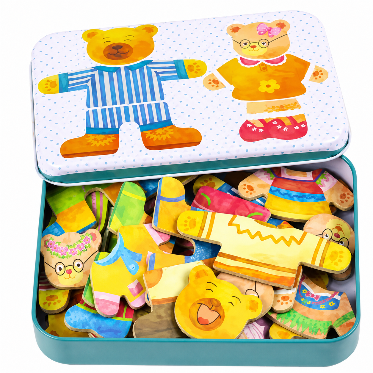 Puzzle magnetic educativ ,Imbraca ursuletii cu haine interschimbabile