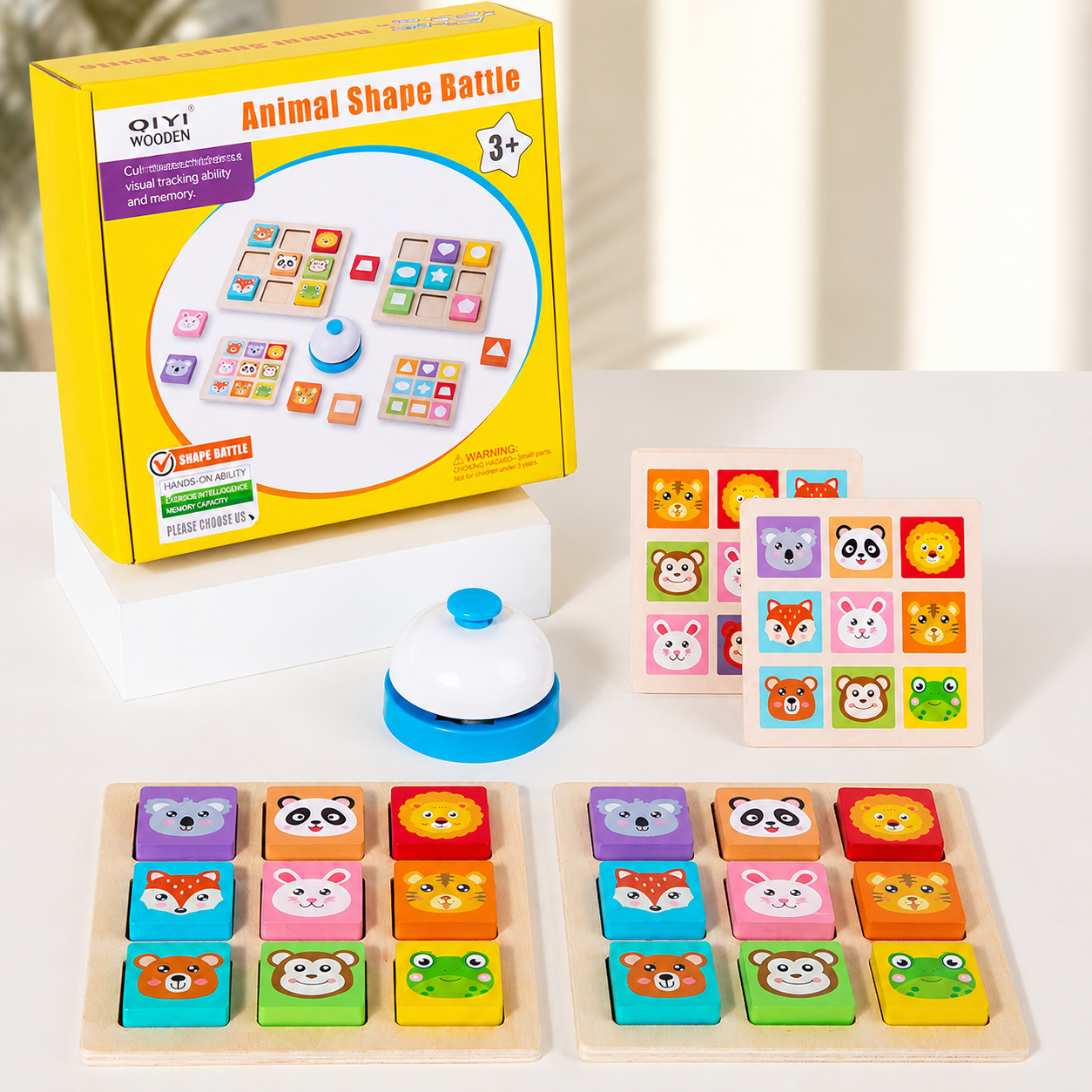 Set educativ din lemn cu animale, forme geometrice si sonerie
